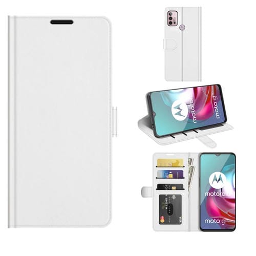 Para MOTOROLA MOTO G30 / G10 R64 Funda protectora de flip horizontal con soporte y ranuras para tarjetas y marco de la billetera y la foto (blanco)