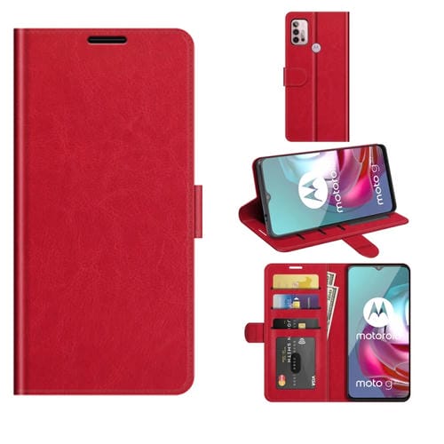 Para Motorola Moto G30 / G10 R64 Textura de una sola funda protectora de flip horizontal con soporte y ranuras para tarjetas y marco de fotos (rojo)