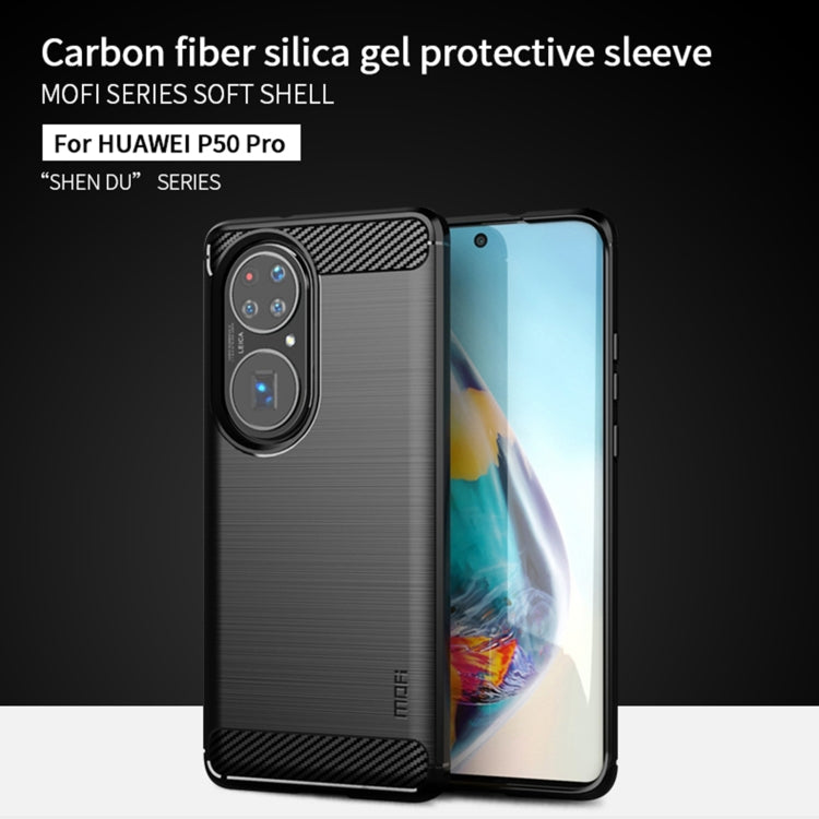 Para Huawei P50 Pro Mofi Gentleness Series Textura cepillada Fibra de carbono Soft TPU Case (Gris)