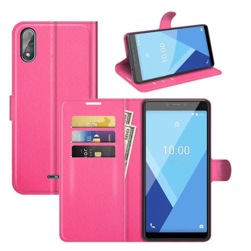 Funda Protectora para Wiko Y51 Litchi Texture Horizontal Flip con Soporte y Billetera (Rose Rojo)