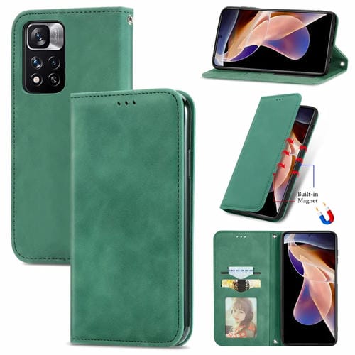 Para Xiaomi Redmi Note 11 PRO / 11 PRO + Siente retro Siente Magnetic Horizontal Flip Funda de cuero (verde)