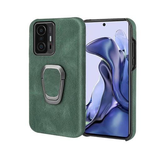 Funda telefónica de PU de soporte de anillo para Xiaomi MI 11T / 11T PRO (verde oscuro)