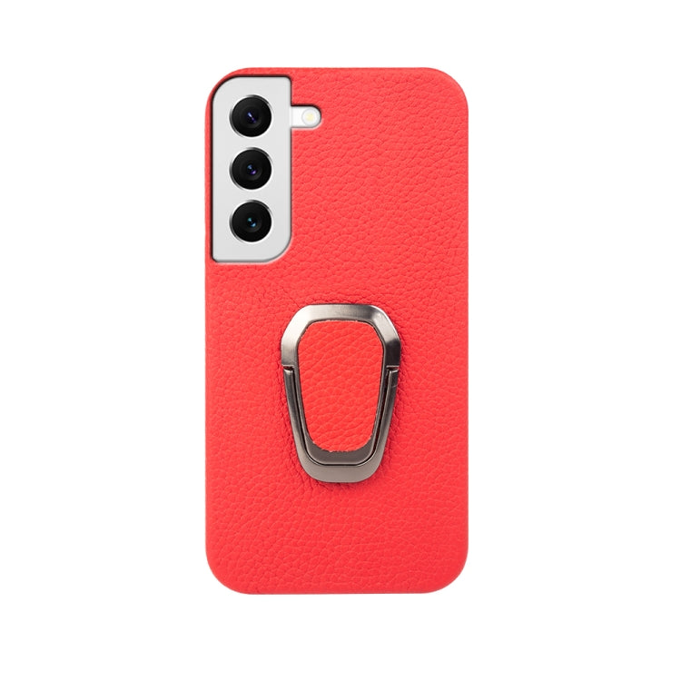 Para Samsung Galaxy S22 5G Ring Holder Litchi Texture Funda de cuero genuino para teléfono (Rojo)
