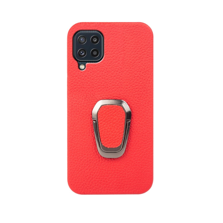 Para Samsung Galaxy M32 Ring Holder Litchi Texture Funda de teléfono de cuero genuino (Rojo)