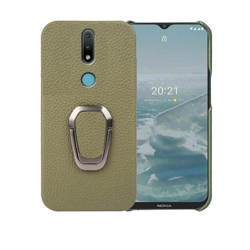 Para Nokia 2.4 Ring Holder Litchi Texture Funda de teléfono de cuero genuino (Verde)