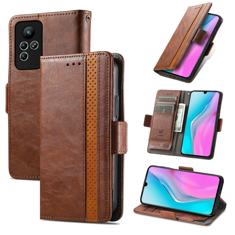 Funda de Cuero Caseneo Splicing Dual Magnetic con Hebilla para Infinix Note 11 (Marrón)