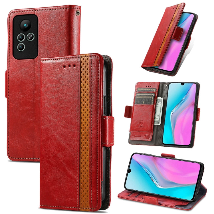 Funda de Cuero Caseneo Splicing Dual Magnetic con Hebilla para Infinix Note 11 (Rojo)