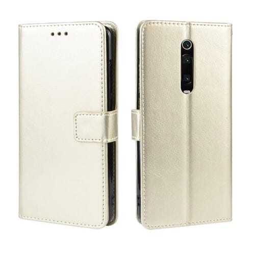 Funda de Cuero con Tapa Horizontal Retro con Textura de Caballo Loco para Xiaomi Redmi K20 / K20 Pro, con Soporte, Ranuras para Tarjetas y Marco de Fotos (Dorado)