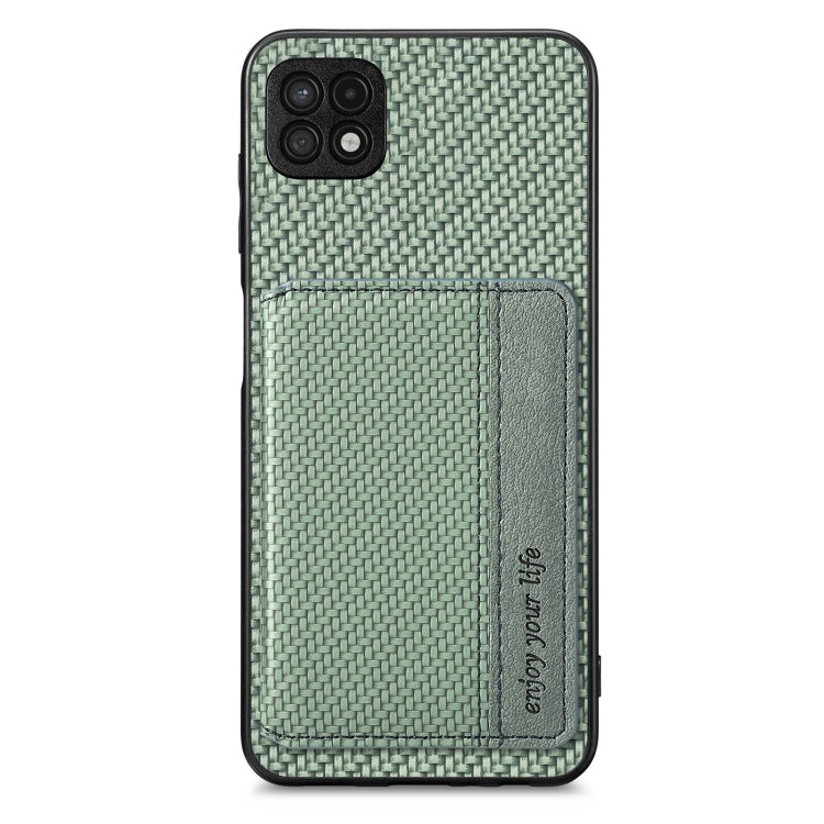 Para Samsung Galaxy A22 5G Fibra de Carbono Tarjeta Magnética Monedero Bolsa Teléfono (Verde)