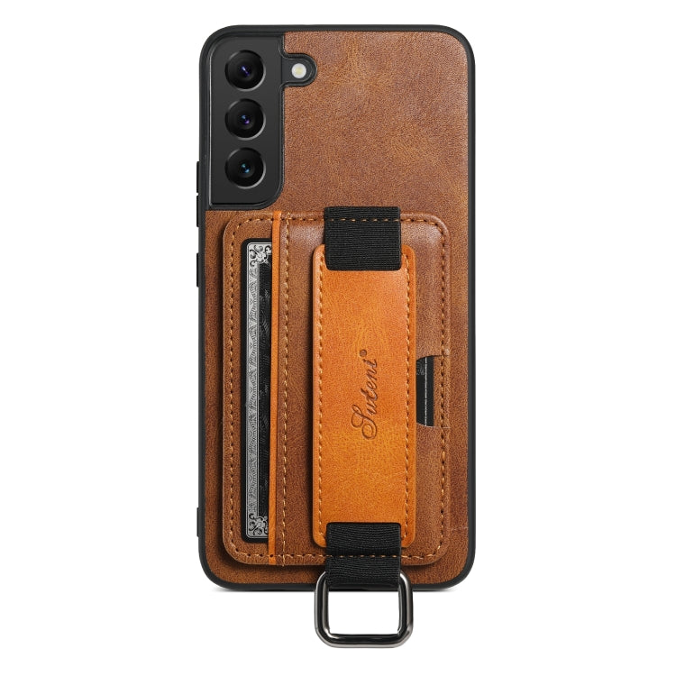 Para Samsung Galaxy S22 5G Suteni H13 Card Wallet Wrist Strap Holder PU Phone Case (Marrón)
