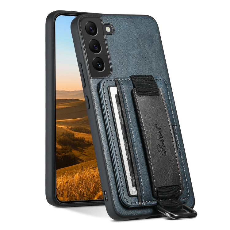 Para Samsung Galaxy S22 5G Suteni H13 Card Wallet Wrist Strap Holder PU Phone Case (Azul)
