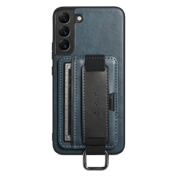 Para Samsung Galaxy S22 5G Suteni H13 Card Wallet Wrist Strap Holder PU Phone Case (Azul)