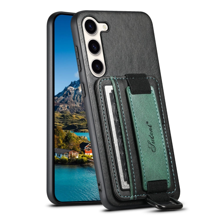 Para Samsung Galaxy S23 5G Suteni H13 Card Wallet Wrist Strap Holder PU Phone Case (Negro)