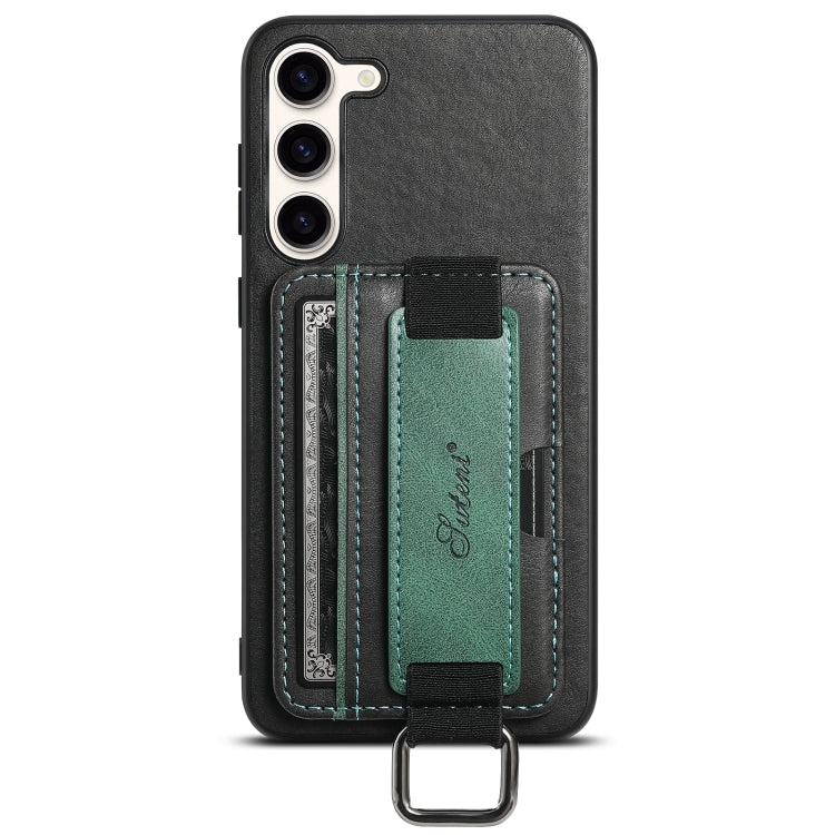 Para Samsung Galaxy S23 5G Suteni H13 Card Wallet Wrist Strap Holder PU Phone Case (Negro)