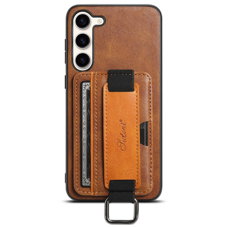 Para Samsung Galaxy S23 5G Suteni H13 Card Wallet Wrist Strap Holder PU Phone Case (marrón)