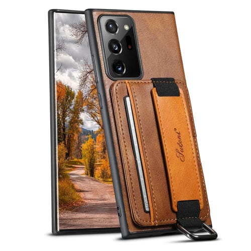 Para Samsung Galaxy Note20 Suteni H13 Card Wallet Wrist Strap Holder PU Phone Case (Marrón)