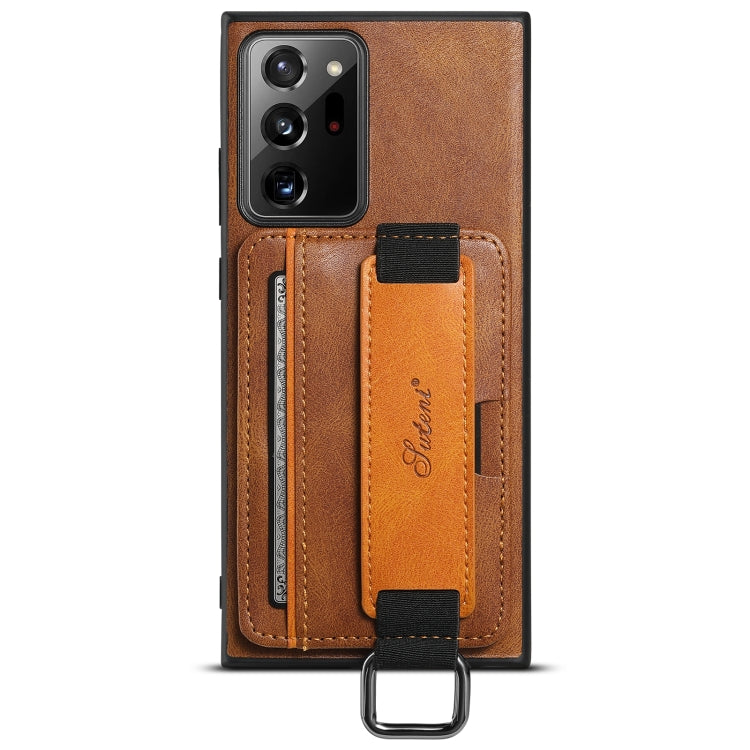 Para Samsung Galaxy Note20 Suteni H13 Card Wallet Wrist Strap Holder PU Phone Case (Marrón)