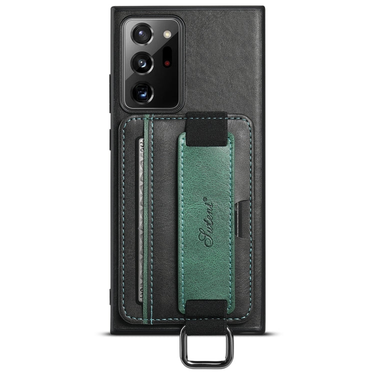 Para Samsung Galaxy Note20 Ultra Suteni H13 Card Wallet Wrist Strap Holder PU Phone Case (Negro)