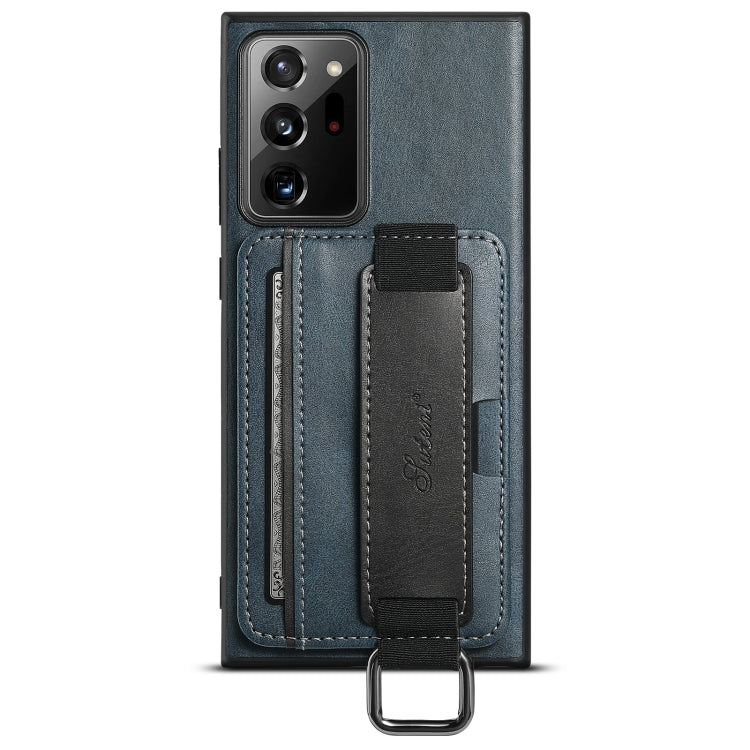 Para Samsung Galaxy Note20 Ultra Suteni H13 Card Wallet Wrist Strap Holder PU Phone Case (Azul)