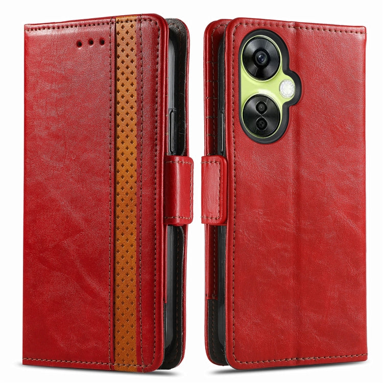Funda de Cuero Caseneo Splicing con Hebilla Magnética Dual para OnePlus Nord Ce 3 Lite (Rojo)