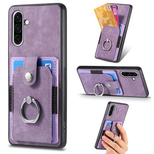 Funda para Teléfono Samsung Galaxy A36 con Tarjetero y Anillo Tacto de Piel (Morado)