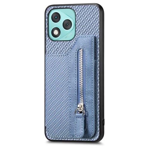 Funda de teléfono con tapa horizontal y cremallera de fibra de carbono para Honor 400 Lite (azul)
