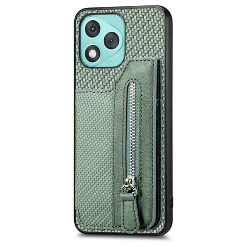 Funda de teléfono con tapa horizontal y cremallera de fibra de carbono para Honor 400 Lite (verde)