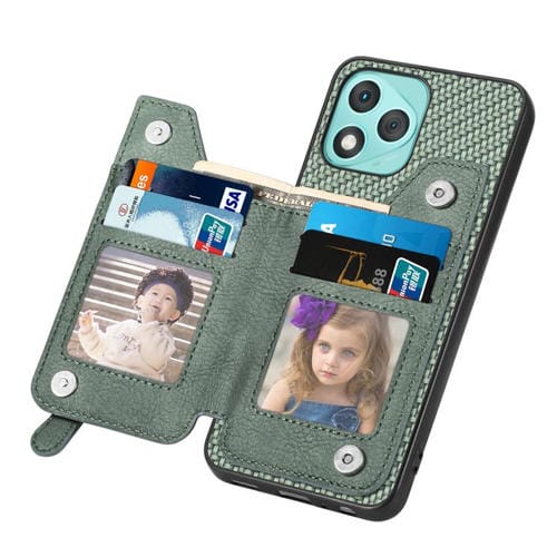 Funda de teléfono con tapa horizontal y cremallera de fibra de carbono para Honor 400 Lite (verde)