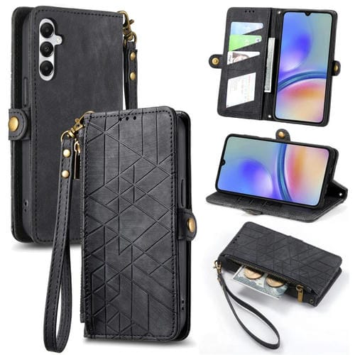 Funda para Teléfono Cuero Samsung Galaxy A05S Billetera Cremallera Hebilla (Negro)