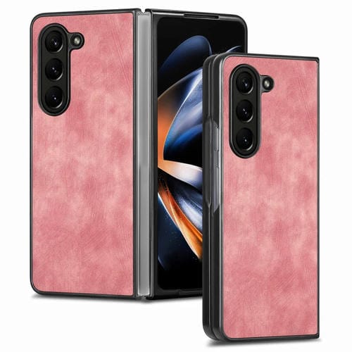 Funda para Teléfono Plegable Samsung Galaxy Z Fold5 Junsunmay Patrón Retro Piel de Cuero PC (Rosa)