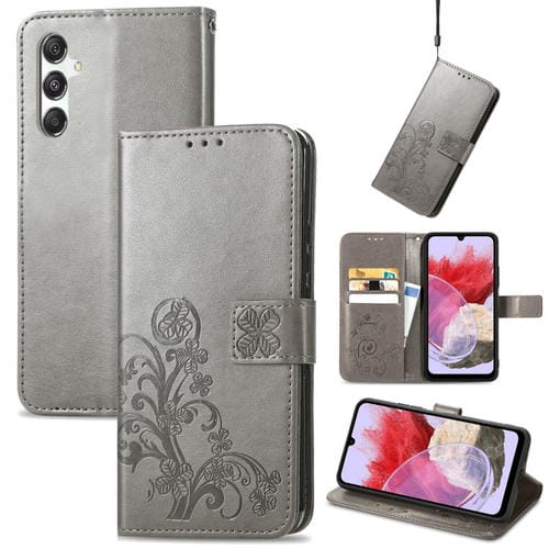 Funda para Samsung Galaxy M34 5G Cuero con Hebilla En Relieve y Cierre de Cuatro Hojas (Gris)