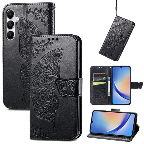 Funda para Teléfono Samsung Galaxy A35 5G Cuero Relieve Flor de Amor y Mariposa (Negro)