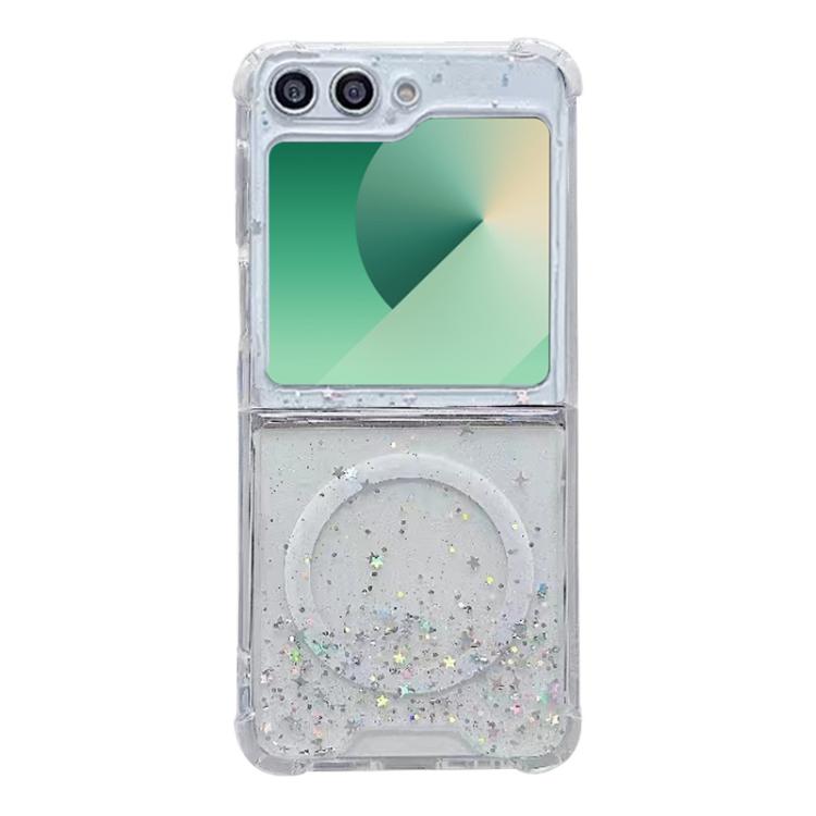 Funda de TPU con purpurina Magsafe para Samsung Galaxy Z Flip7 (blanca)