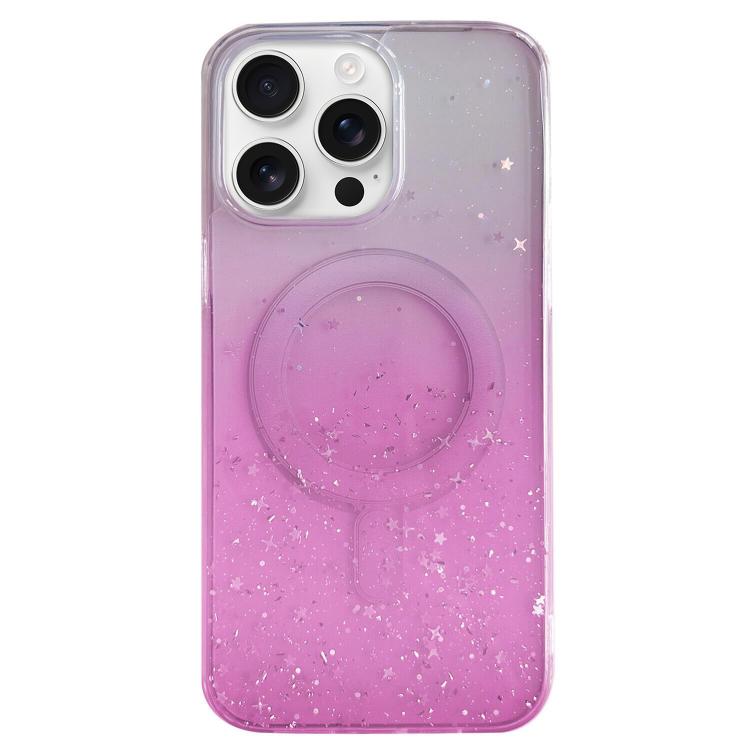 Funda híbrida de TPU transparente con purpurina MagSafe para iPhone 16 Pro Max (rosa)