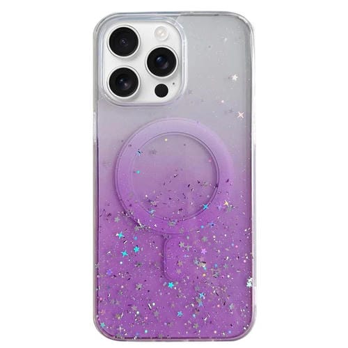 Funda híbrida de TPU transparente con purpurina MagSafe para iPhone 16 Pro Max (morada)