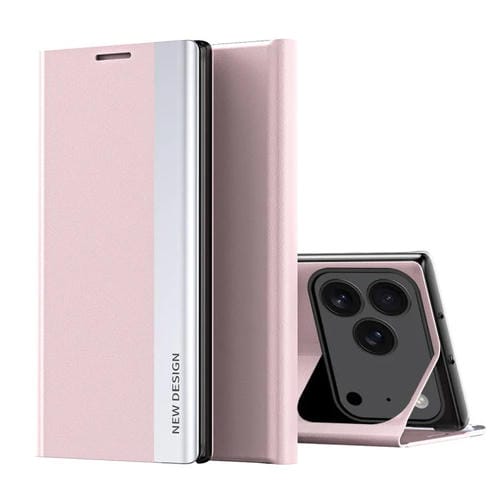 Funda de cuero con adsorción lateral galvanizada para iPhone 17 Pro (rosa)
