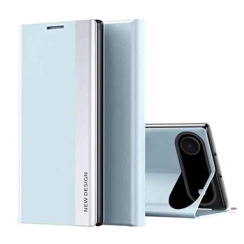 Funda de cuero con adsorción electrochapada para iPhone 17 (azul claro)