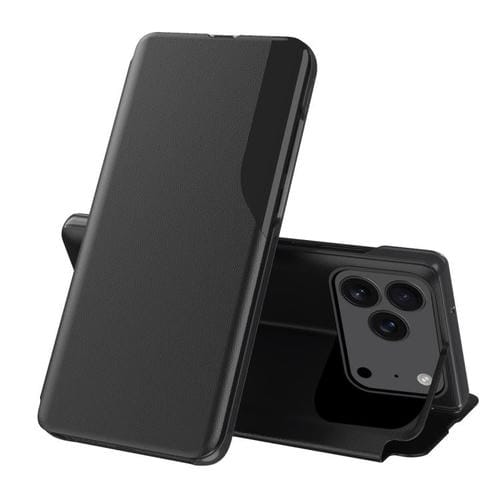 Funda de cuero con tapa y pantalla lateral para iPhone 17 Pro (negra)