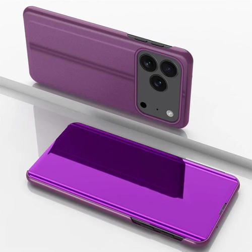 Funda de cuero con tapa horizontal y espejo chapado para iPhone 17 Pro Max con soporte (morado)