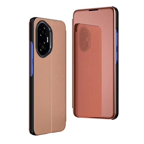 Funda de Cuero con Tapa Horizontal y Espejo para Honor 300 Pro con Soporte (Oro Rosa)
