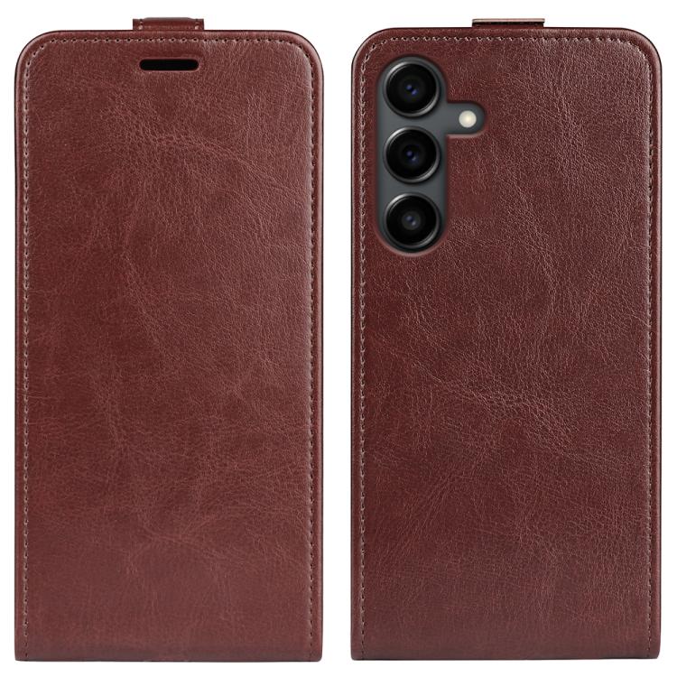 Funda de cuero con tapa vertical y textura R64 para Samsung Galaxy S25 FE 5G (marrón)