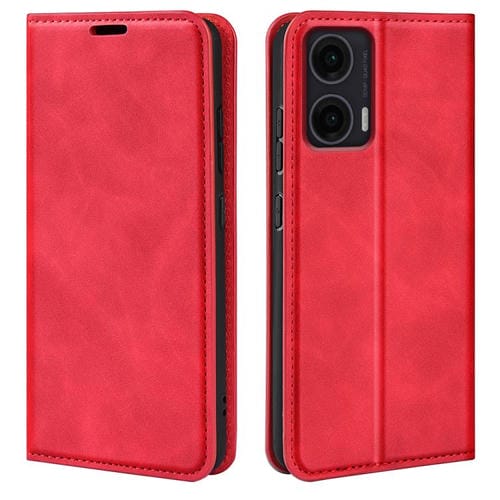 Funda de Cuero con Ventosa Magnética para Motorola Moto G35 5G Retro-Skin (Rojo)