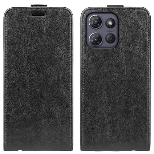 Funda de Cuero con Tapa Vertical y Textura para Motorola Moto G Power 2025 R64 (Negro)