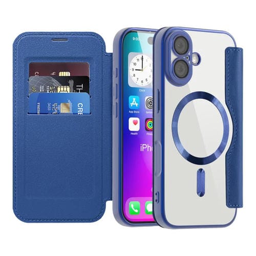 Funda de cuero con diseño de rombos y protección Magsafe RFID para iPhone 17 (azul oscuro)