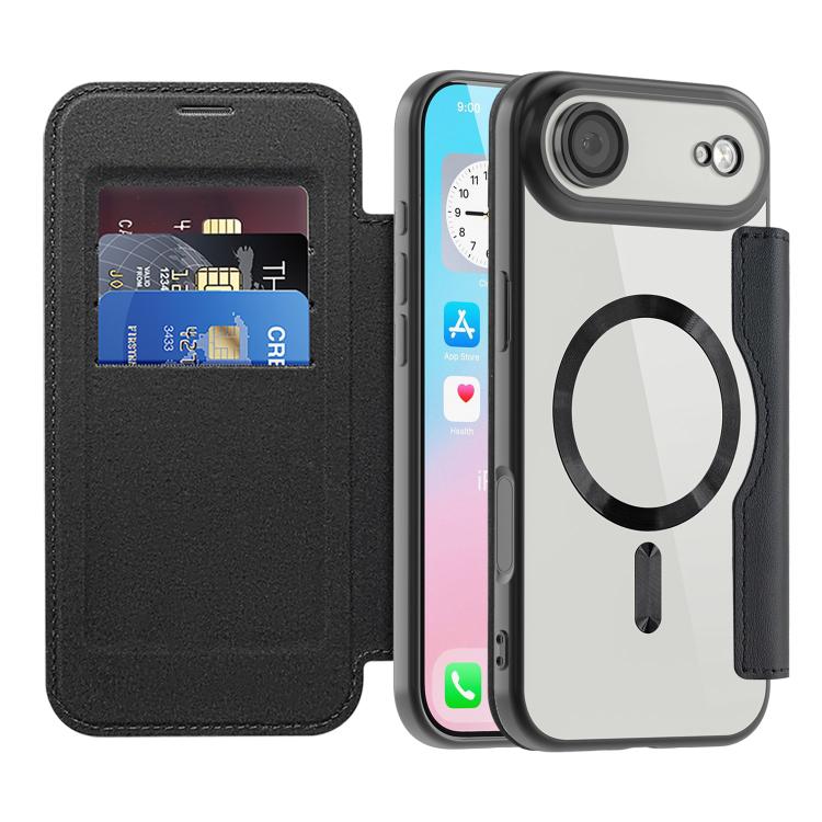 Funda de cuero con diseño de rombos y Magsafe RFID antirrobo para iPhone 17 Air Shield (negra)