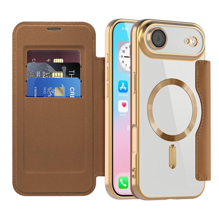 Funda de cuero con diseño de rombos y Magsafe RFID antirrobo para iPhone 17 Air Shield (marrón)