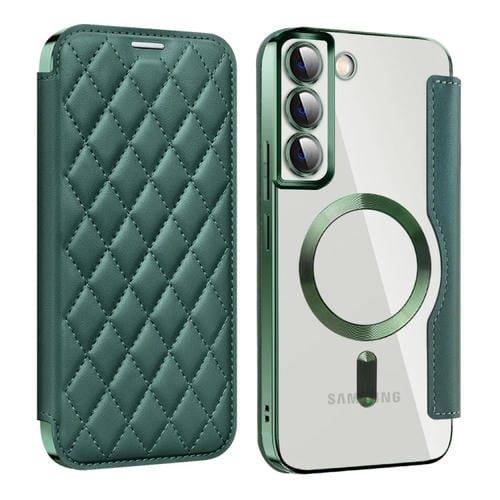 Funda de teléfono Samsung Galaxy S22+ 5G Shield Magsafe Rfid Cuero con Rombos Antirrobo (Verde)