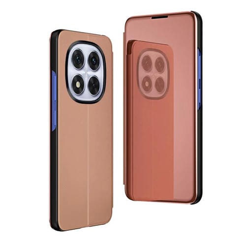 Funda de Cuero con Tapa Horizontal y Espejo Chapado para Xiaomi Redmi Note 14 Pro 5G con Soporte (Oro Rosa)