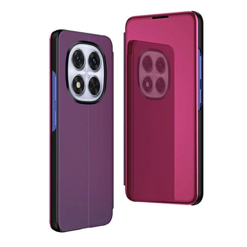 Funda de Cuero con Tapa Horizontal y Espejo Chapado para Xiaomi Redmi Note 14 Pro 5G con Soporte (Morado)