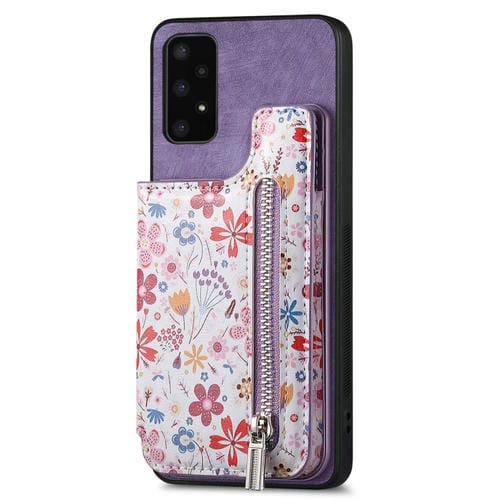 Funda Trasera Samsung Galaxy A34 5G con Billetera y Cremallera Pintada Retro (Púrpura)